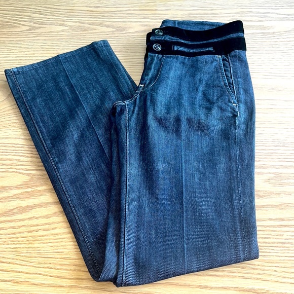7 For All Mankind Wide Leg Bootcut Denim Trouser Jeans 27 Velvet Waist Accent - Picture 3 of 15
